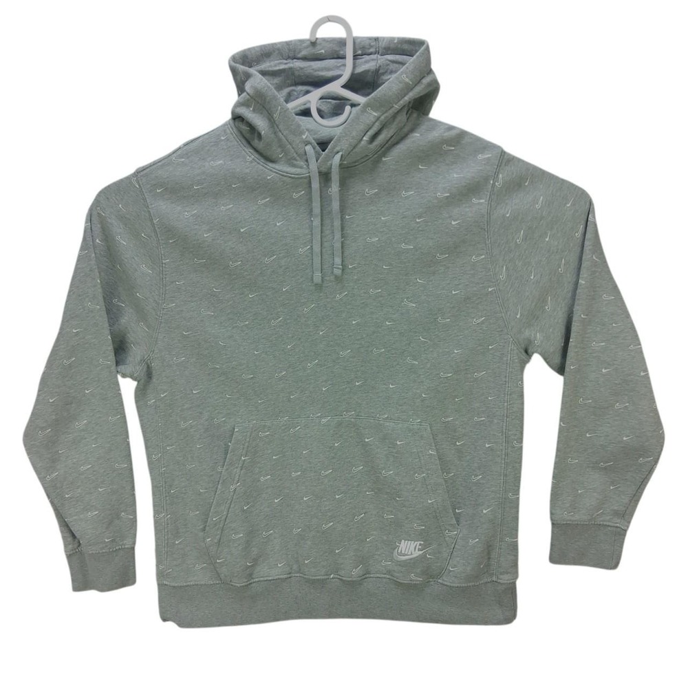 Nike Mens All Over Mini Swoosh Pullover Hoodie Heather Gray Large